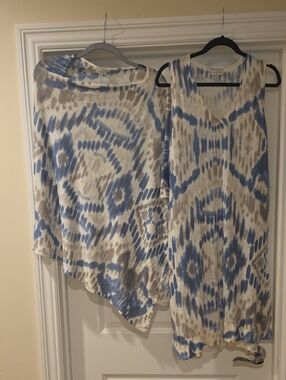 Kinross Pure Linen Cream and Light Blue Ikat Set